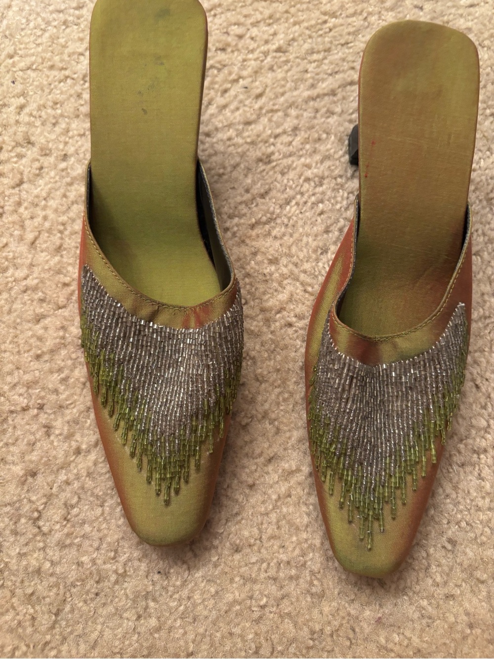 Beaded Green Slip-On Women's Mules